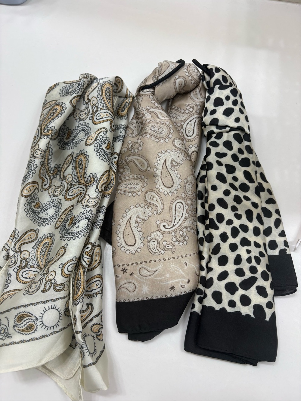 Neutral Paisley and Dalmatian Print Scarves - Set of 3